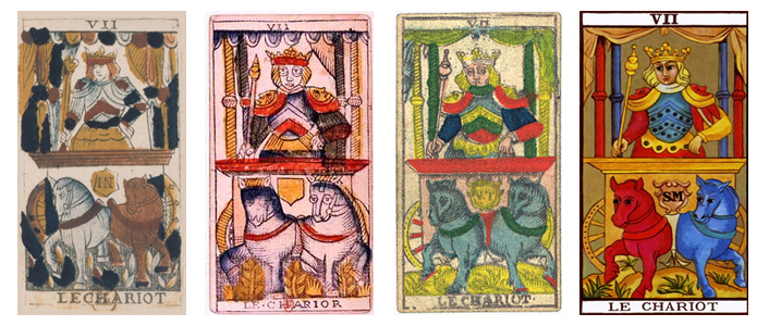 Four Chariot trumps of the Tarot de Marseile